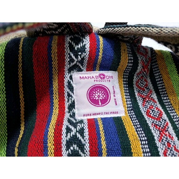 Himalayan Hemp THC Free Multi Color Handmade Backpack Nepal Pink Green Orange - Picture 10 of 10